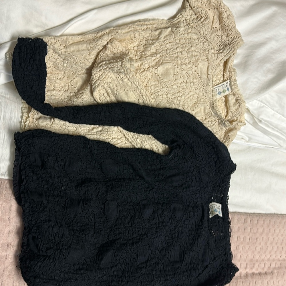 Free People Black Cropped Embellished Blouse